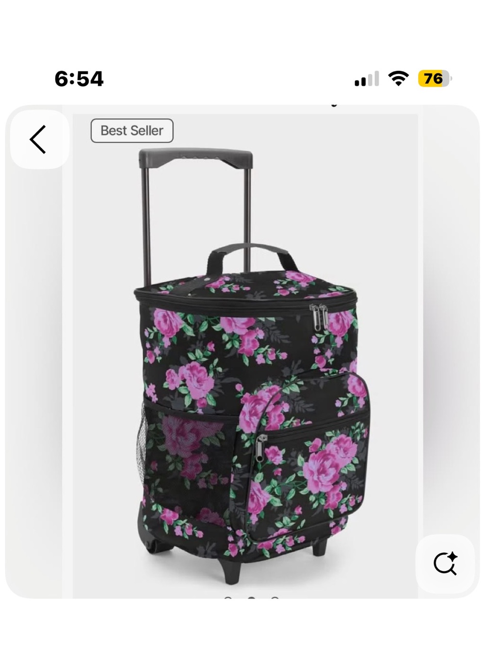 Woman Within Black Rolling Travel Bag with Pink Floral Print
